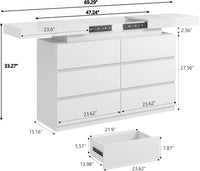 Modern 6-Drawer Dresser，White Storage Cabinet with LED Lights, Wide Chest of Drawers , Organizer for Bedroom,Living Room - Buy online at  Vibe In Cart.