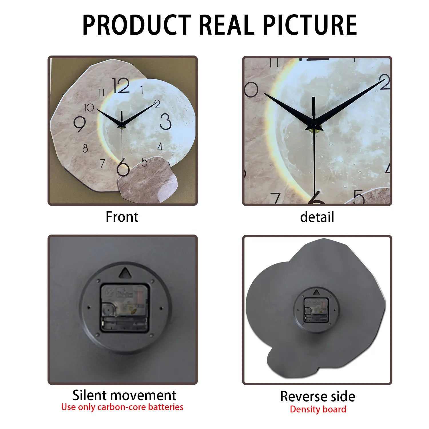 Modern Simple Silent Wall Clock, Moon Design - Quartz Movement, Wooden Material, for Bedroom, Living Room or Office Decoration - Buy online at  Vibe In Cart.