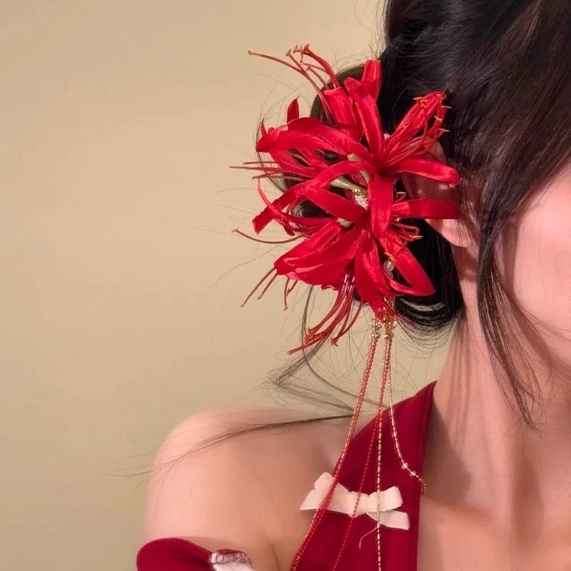 Red Shore Flower Hair Clip New Tassel Design Chinese Ancient Style Elegant Duckbill Clip Women's Side Bangs Clip Hair Accessory - Buy online at  Vibe In Cart.