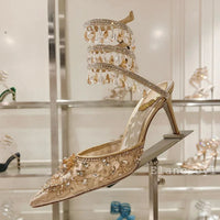 Fashion High Heels Sandals Women Shiny Crystal Tassel Snake Shaped Winding Wedding Shoes Summer Pointed Toe Stiletto Sandalias - Buy online at  Vibe In Cart.