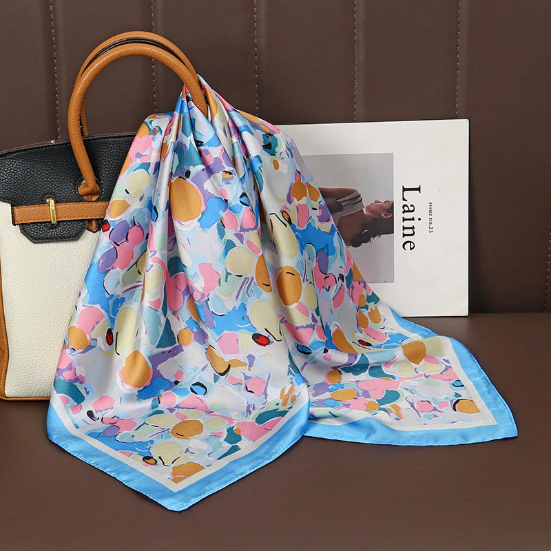 Square Satin Silk Scarf for Women, Casual All Seasons