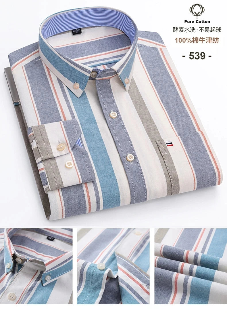 100% Cotton Oxford Men's Shirts Long Sleeves Plaid Soft Regular Fit Formal Dress Shirt Pocket Social Blouse Male Clothes S-7XL - Buy online at  Vibe In Cart.