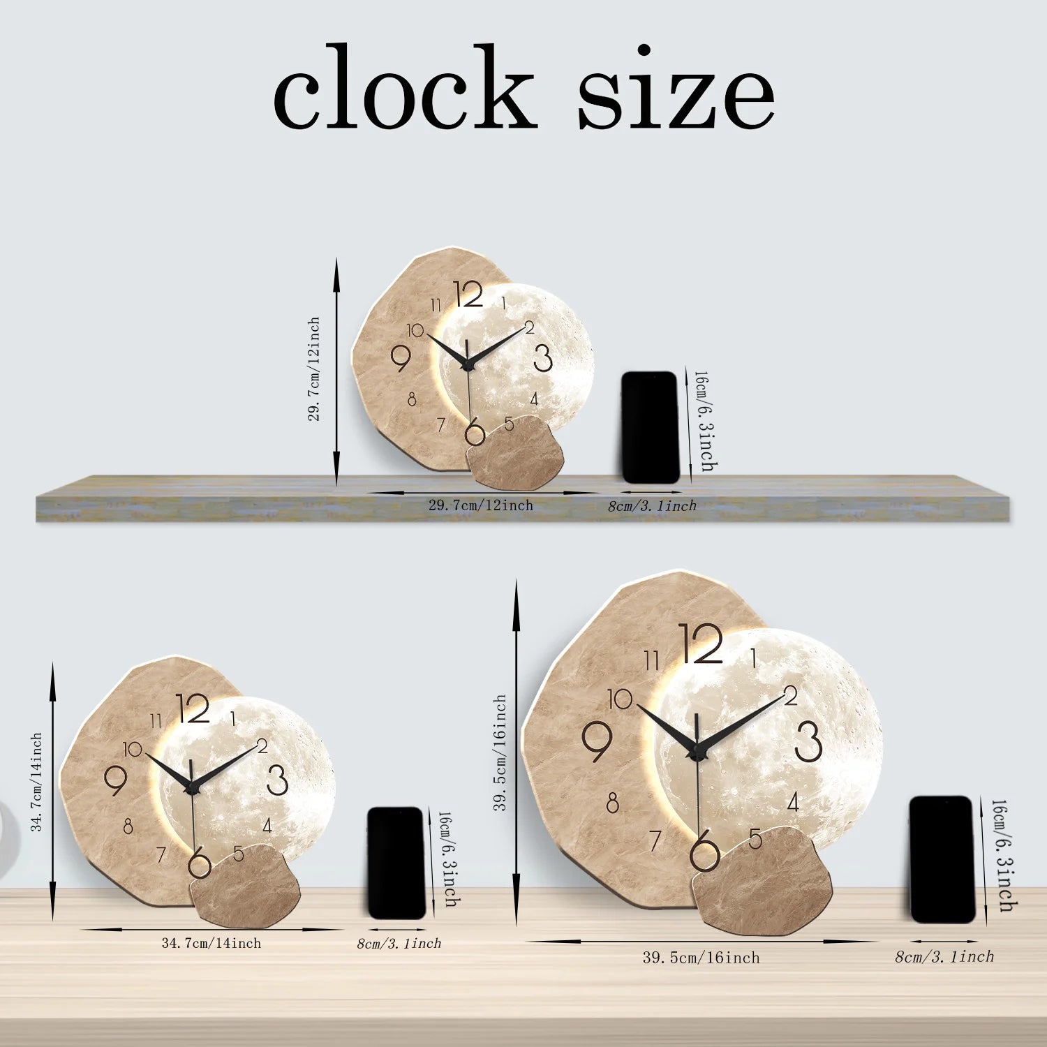 Modern Simple Silent Wall Clock, Moon Design - Quartz Movement, Wooden Material, for Bedroom, Living Room or Office Decoration - Buy online at  Vibe In Cart.