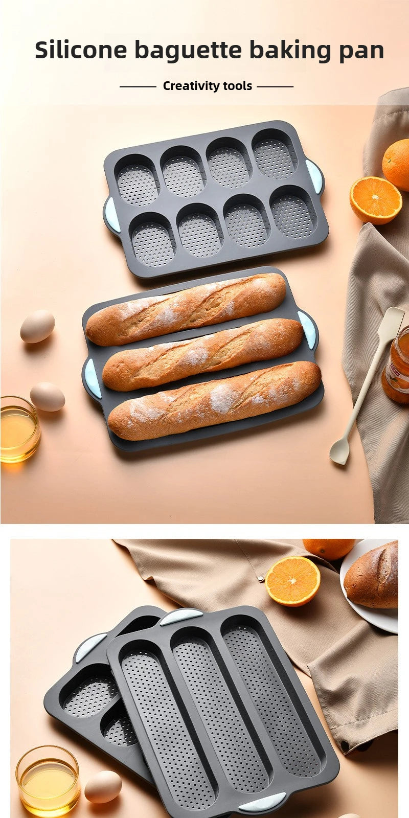 Silicone Baking Mold 3 & 8 grid Nonstick Loaf Pan Resistant Bakeware for Homemade Bread Sausage Roasting - Buy online at  Vibe In Cart.