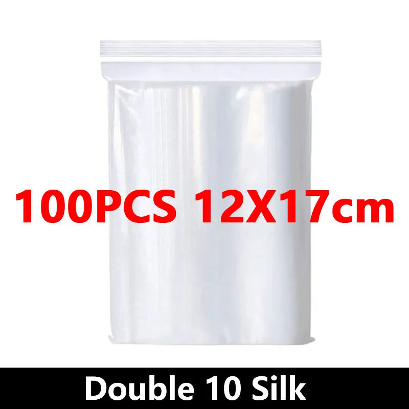 100 Piece Clear Plastic Zipper Storage Bags for Jewelry and Food