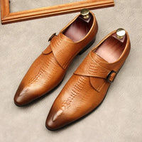 Men's Black And Blue Genuine Leather Oxford Shoes With Crocodile Pattern