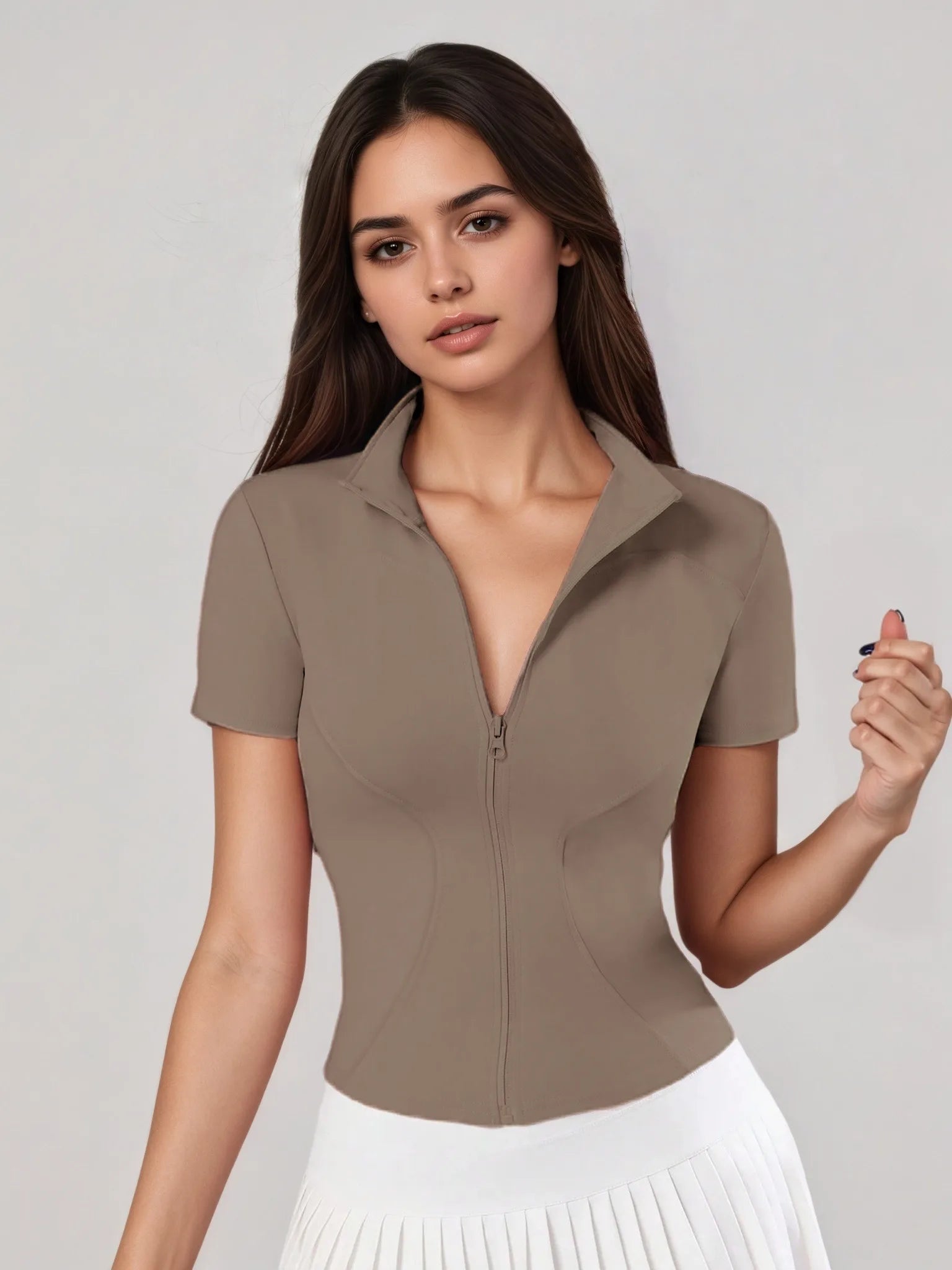 Women's Zip - Up Short - Sleeve Top, Slim - Fit Polo Neck, Elegant for Tennis & Casual Wear - Buy online at  Vibe In Cart.