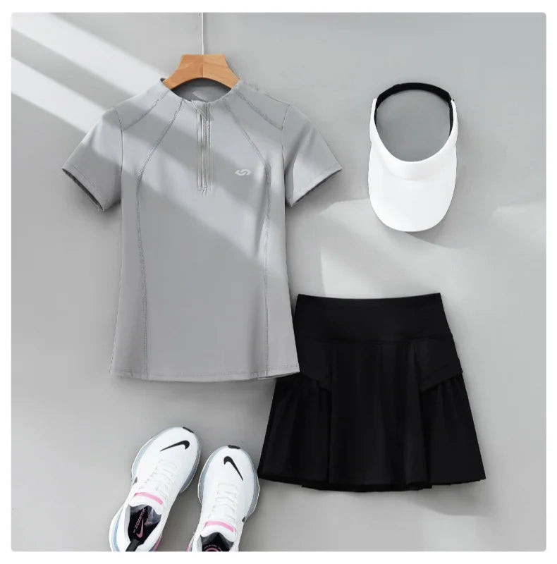 DRUR 2pcs Tennis Skirt Set Women Summer Sports Suit 2 Piece Fitness Top Skort Sets Ladies Golf Wear Set Sportswear Outfits 2025 - Buy online at  Vibe In Cart.