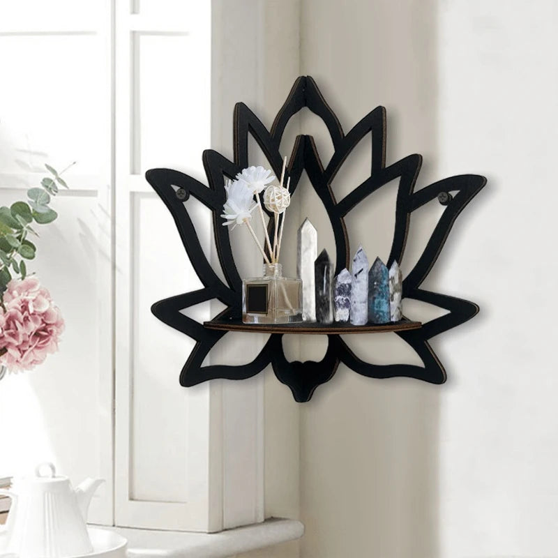 Wooden Lotus Hollow Decorative Rack Aromatherapy Organiser Essential Oil Candle Holder Wall Mounted Shelf Corner Shelf - Buy online at  Vibe In Cart.