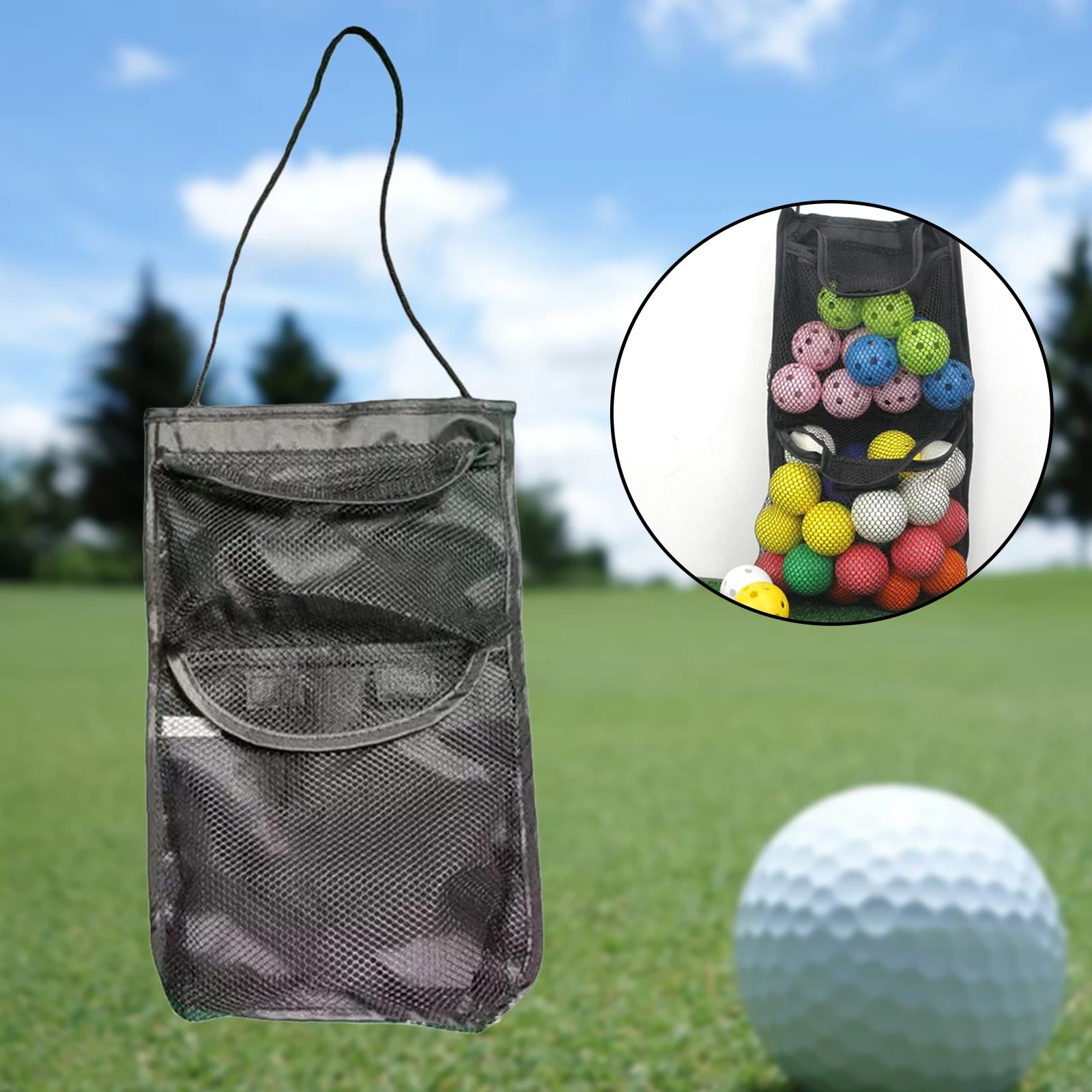 Mesh Storage Pouch for Golf and Tennis Balls with Hook