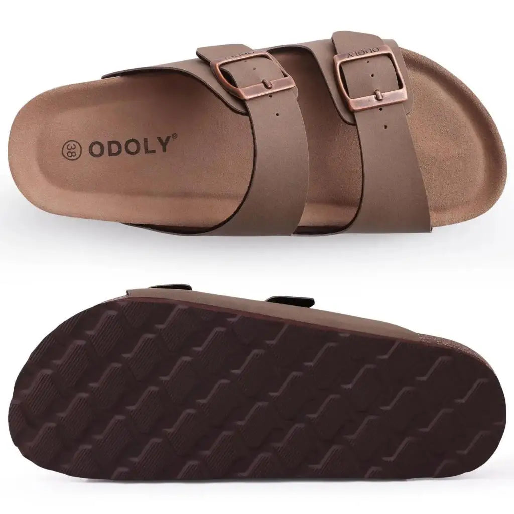 Comwarm Men's Cork Footbed Slides Sandals Arch Support Summer Outdoor Sandals with Adjustable Buckle Leisure Men Leather Slides - Buy online at  Vibe In Cart.