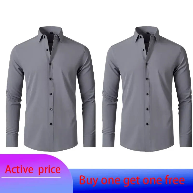 Men's Black 6XL Long-Sleeved Business Casual Polyester Shirt