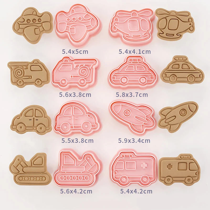 8-Piece Plastic 3D Cookie Cutters Set with Cartoon Designs
