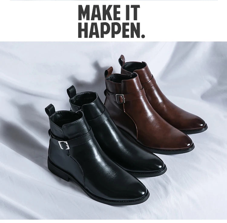 New waterproof British riding boots men's fashionable ankle boots casual and versatile high-top leather shoes men's trend - Buy online at  Vibe In Cart.