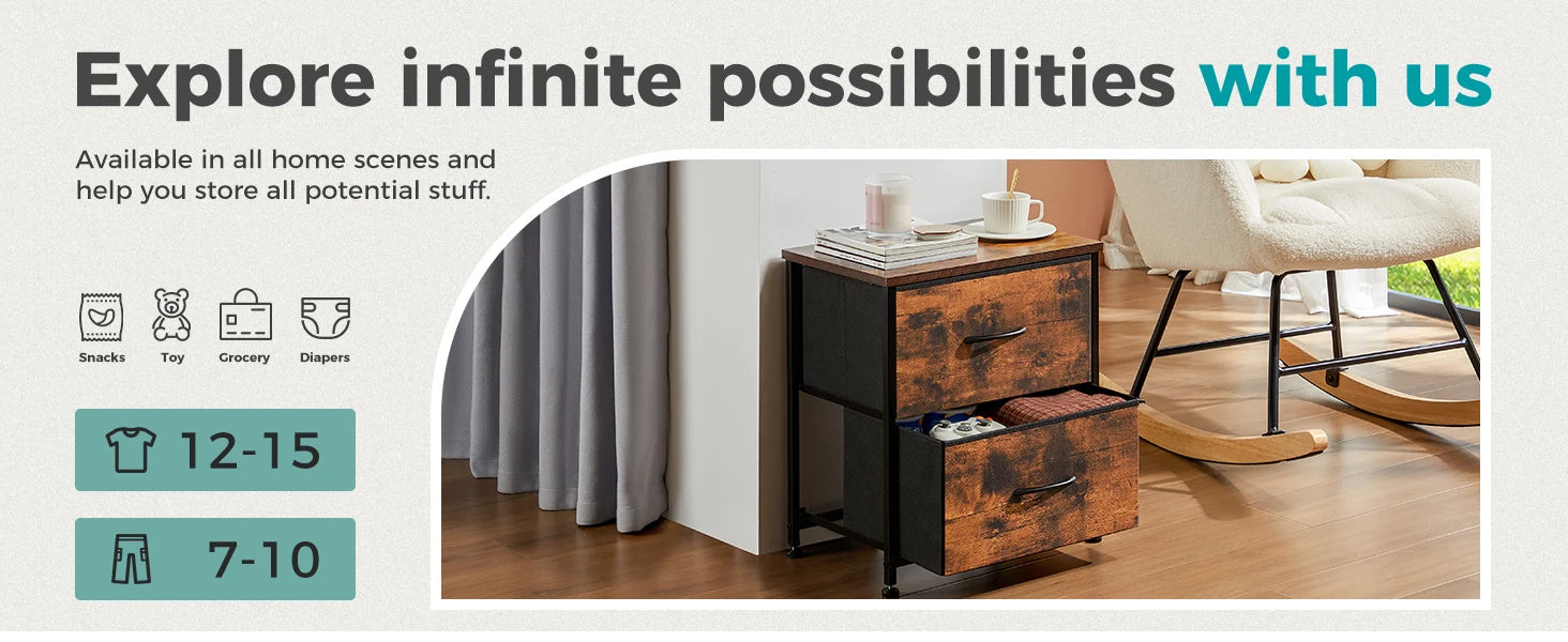 JHK Nightstand Bedside Coffee Sofa Tea Table Storage Closet Chest Clothes Display For Bedroom 2 Fabric Drawers Cabinet Furniture - Buy online at  Vibe In Cart.