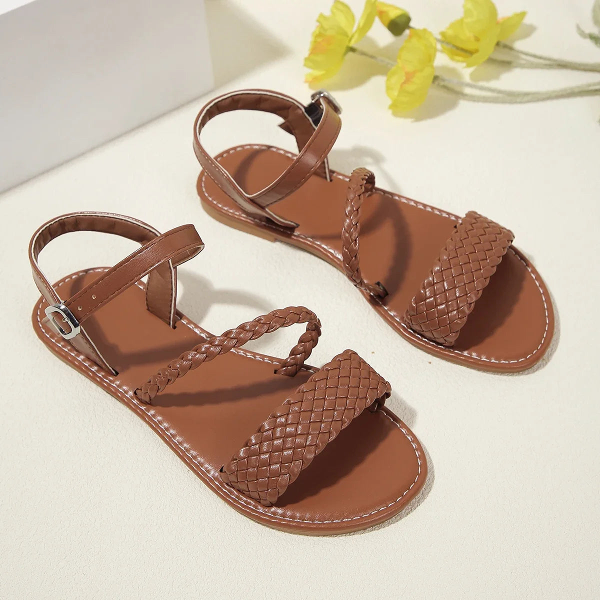Women's Casual Flat Sandals Braided Design Popular Brown Color Comfortable Shoes for Everyday Wear - Buy online at  Vibe In Cart.