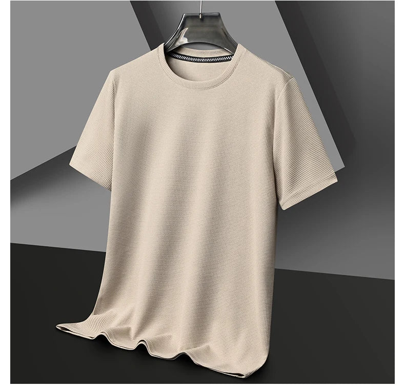 Short sleeved Polo shirShort sleeved Waffle Solid Polot fashion splicing men's round neck top cotton daily short sleeved T-shirt - Buy online at  Vibe In Cart.