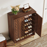 Tribesigns 6-Tier Shoe Cabinet with Doors, Walnut Wooden Shoe Storage Cabinet with Adjustable Shelves for Entryway - Buy online at  Vibe In Cart.