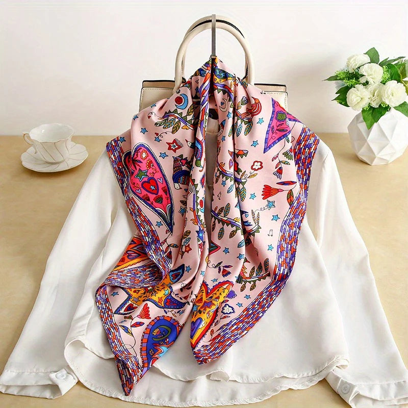 Women's Square Twill Scarf, 90x90 cm, for All Seasons