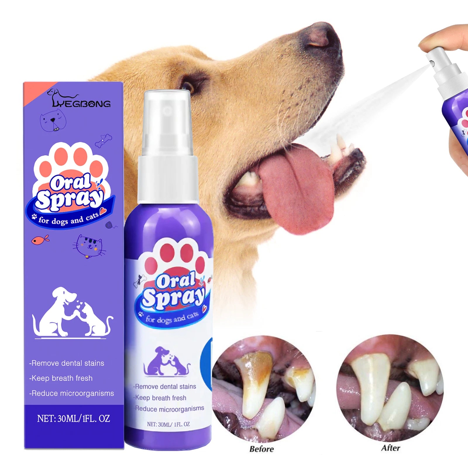 Pet Dental Spray for Dogs and Cats Freshen Breath Remove Plaque Tartar Oral Care Water Additive Easy Use 30ml No Brush Needed - Buy online at  Vibe In Cart.
