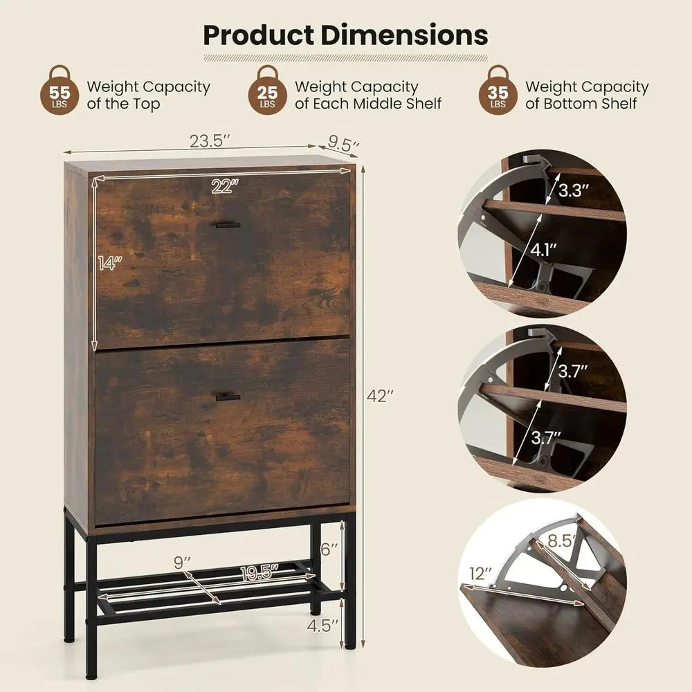 Sturdy Shoe Storage Cabinet, Freestanding Organizer with 2 Drawers, Adjustable Shelves, Slim Shoe Rack for Home Entryways in Rus - Buy online at  Vibe In Cart.