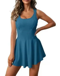 Women's Sleeveless Short Skort Dress with Padding, Nylon Spandex