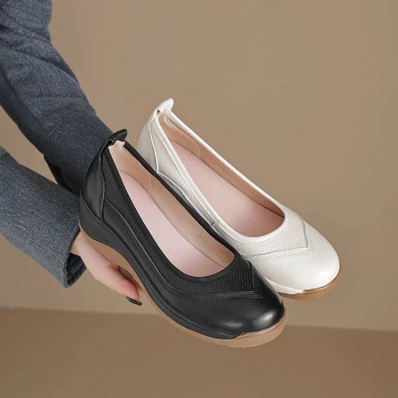 Women's White Soft - Leather Comfortable Wedge Flats - Breathable & Versatile - Buy online at  Vibe In Cart.