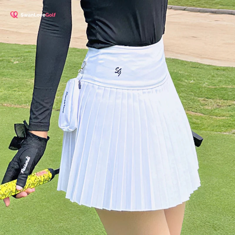 Women's Long Sleeve V-Neck Polo Shirt and Pleated Skort