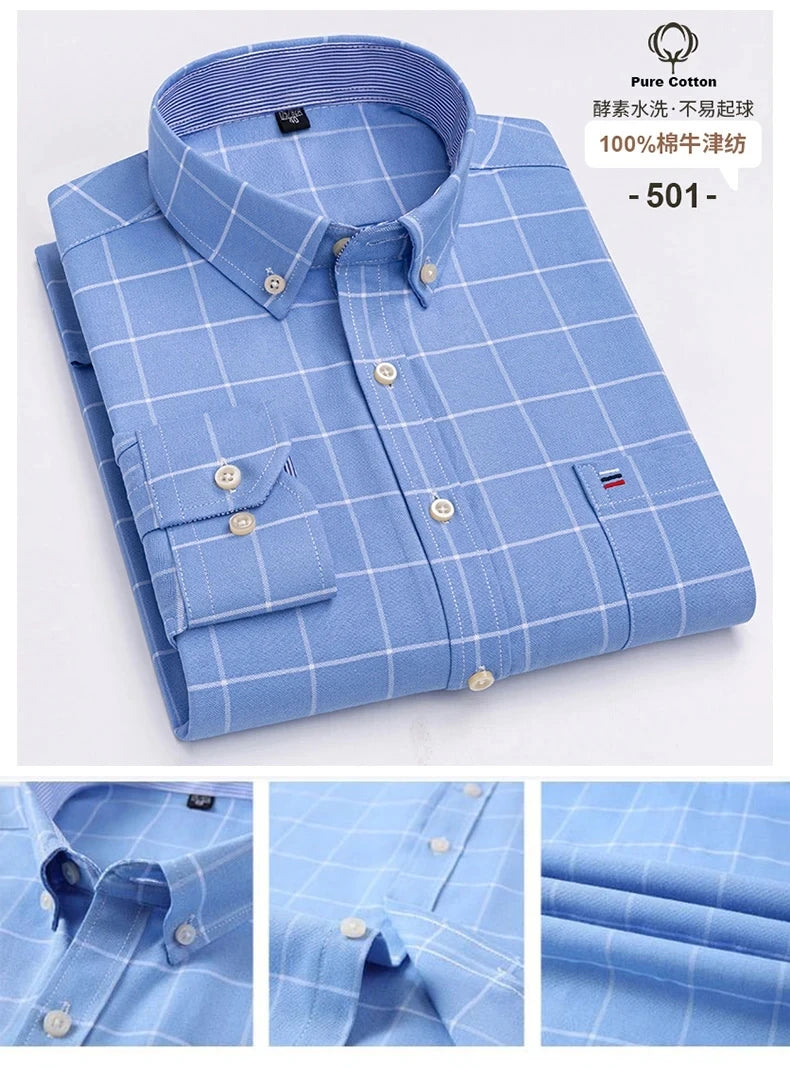 100% Cotton Oxford Men's Shirts Long Sleeves Plaid Soft Regular Fit Formal Dress Shirt Pocket Social Blouse Male Clothes S-7XL - Buy online at  Vibe In Cart.