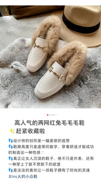 Retro Loafers 2024 Fashion Women's Shoes Autumn and Winter Women Velvet Warm Flat-bottomed Rabbit Fur Leather Shoes - Buy online at  Vibe In Cart.