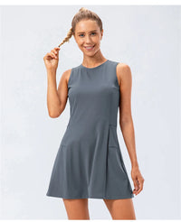 Women's Mini Sleeveless Nylon Tennis Dress with Shorts and Pockets