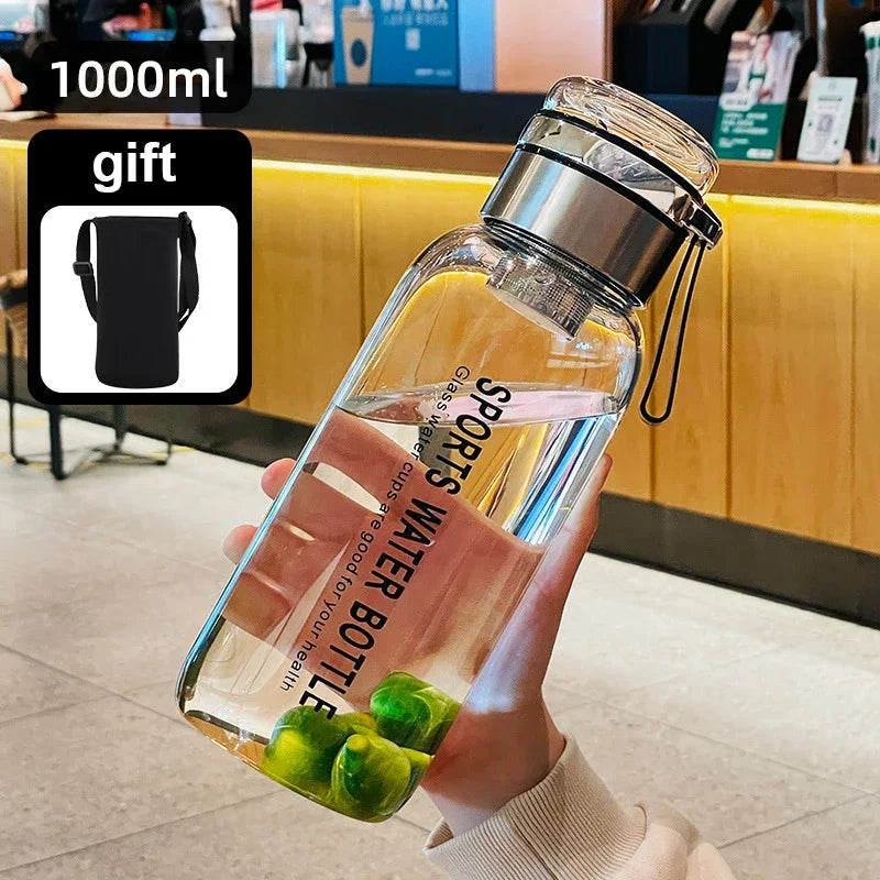 2L Large Capacity Transparent Glass Water Bottle Portable Leakproof