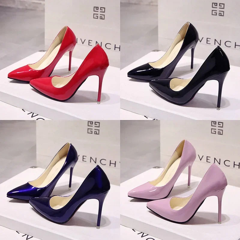 Women Solid Color Pumps Female High Heel Shoes Woman Fashion Patent Leather Sexy Pointed Toe Thin Heel Wedding Shoes - Buy online at  Vibe In Cart.