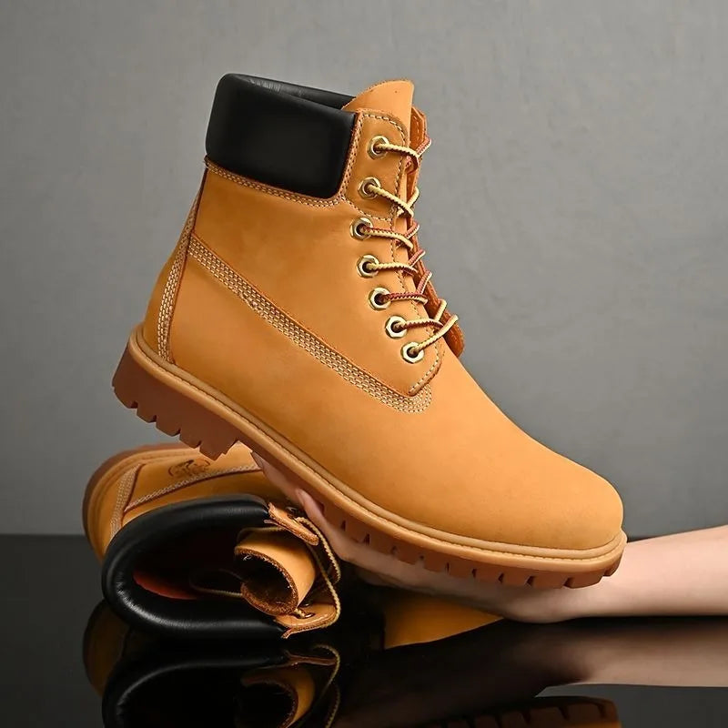 Men's Lace-Up Ankle High Boots with Medium Heel for Adults