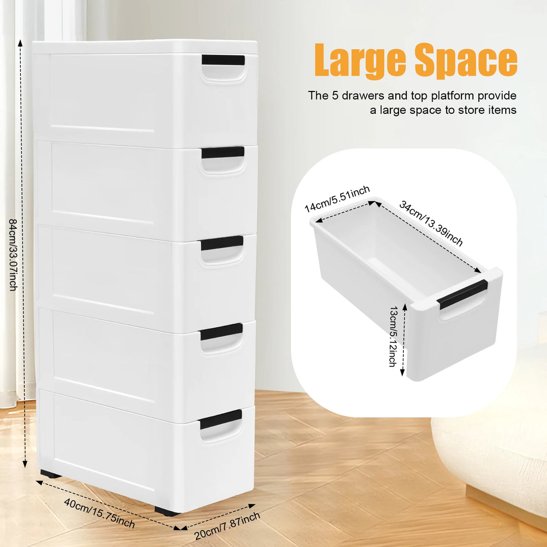 NEWEST White Storage Cabinet 20*40*84cm with Four Wheels and 5 Drawers Large Capacity for Storing Clothes, Towels, Toys - Buy online at  Vibe In Cart.