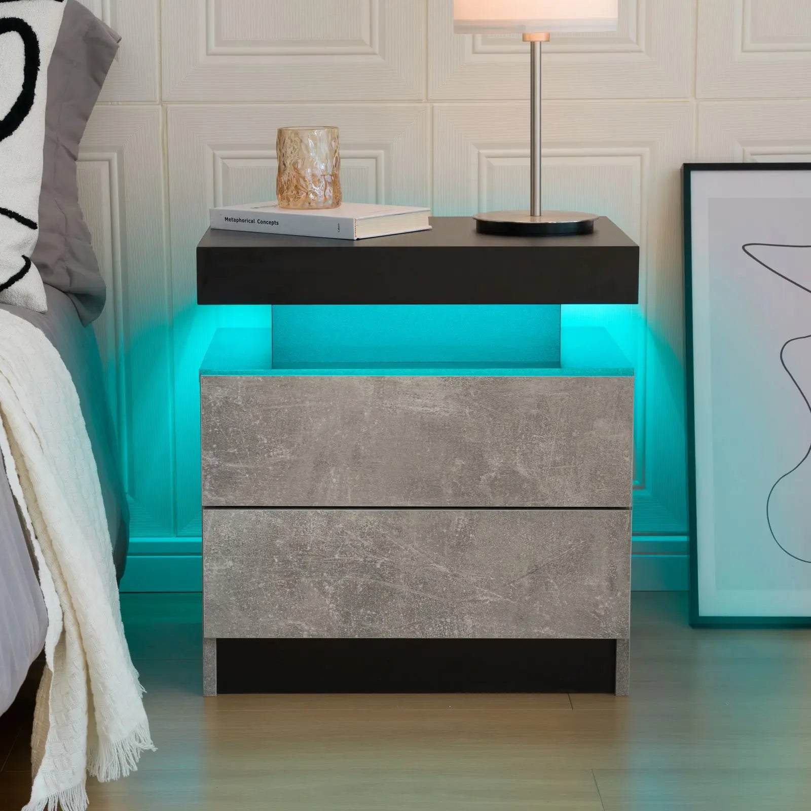 Cubehom LED Nightstands with 2 Drawers, End Table with RGB LED Lights for Bedroom Living Room, White Bedside Table - Buy online at  Vibe In Cart.