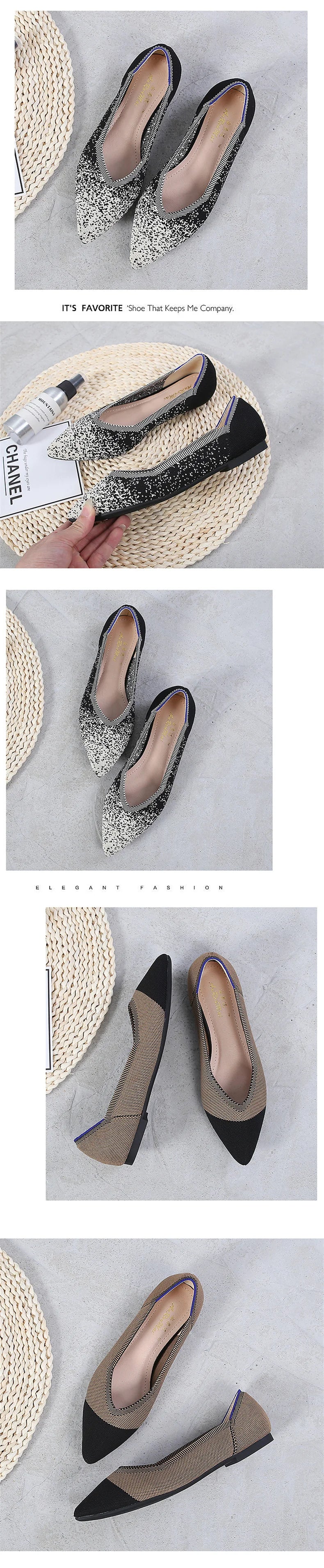 Fashion Comfort Breathable Polyester Women Spring Flats Pointy Toe Ballerinas Stretch Knitted Loafers Dress Causal Shoes - Buy online at  Vibe In Cart.
