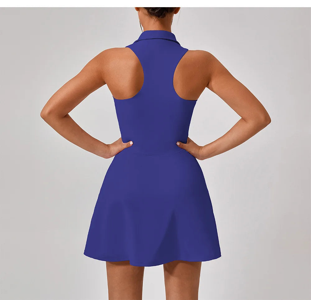 Women's Tennis Dress Women Turn Down Collar Front Zipper 2-in-1 Golf Sports Tight Dress Fitness Workout Running Pocket Skort - Buy online at  Vibe In Cart.