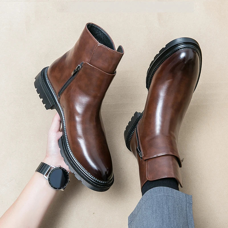 Men's autumn high-top leather shoes men's height-increasing British Chelsea boots short boots business casual men's boots - Buy online at  Vibe In Cart.