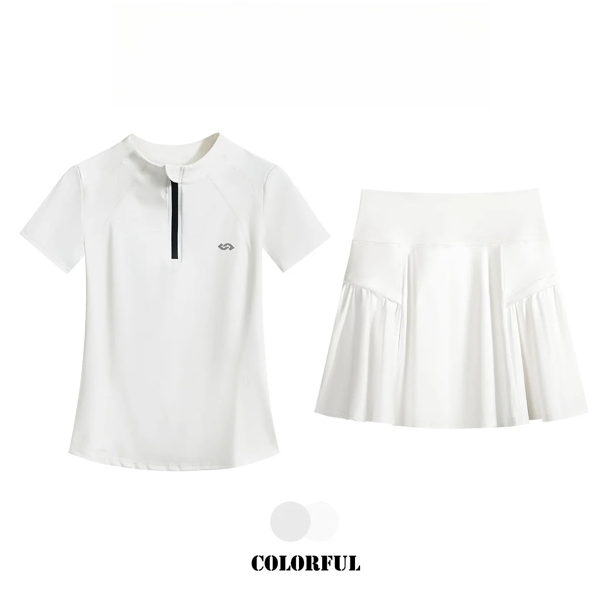 Women's 2-Piece Tennis Skirt and Top Set, Polyester Elastane