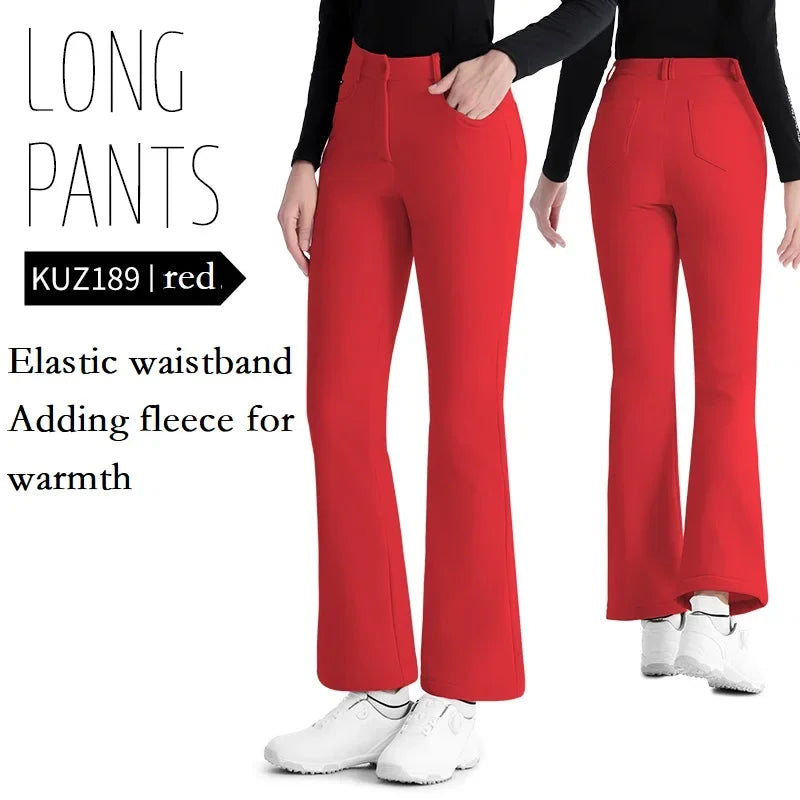 Women's Elastic High Waist Fleece Golf Pants for Winter