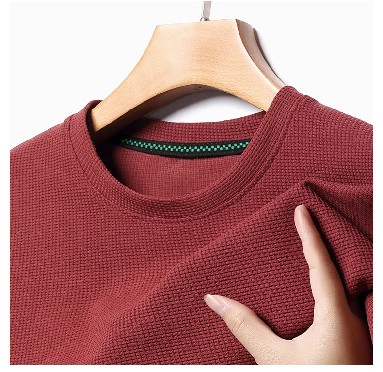 Men's Short Sleeved Waffle Cotton Round Neck T-Shirt