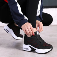 Women's Platform Mesh Lace-Up Sneakers Medium Heel