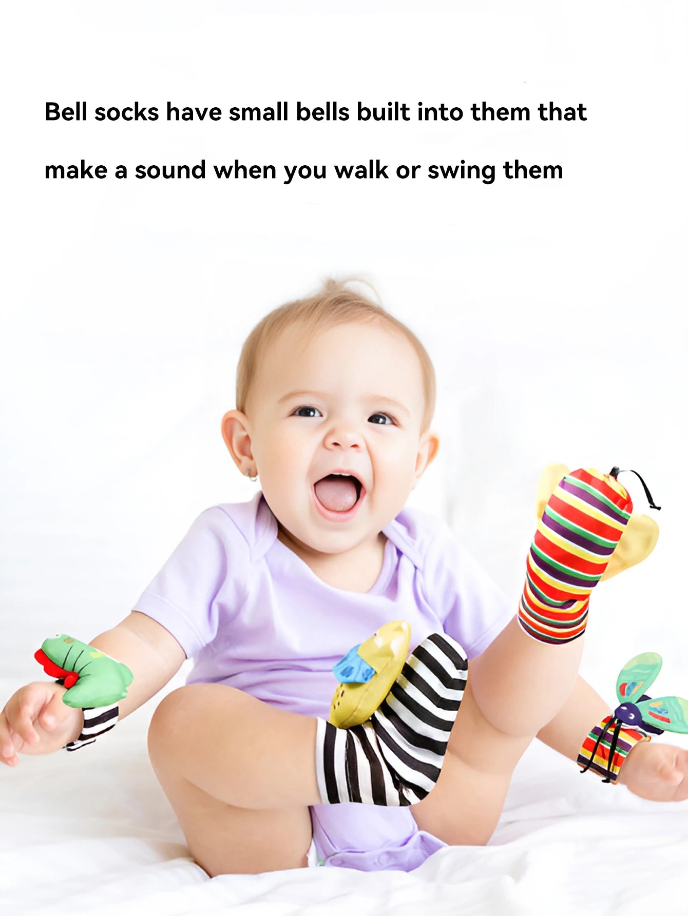 Baby toys - Newborn wrist bell rattle sock with sound paper toy for soothing and early education set - Soft touch