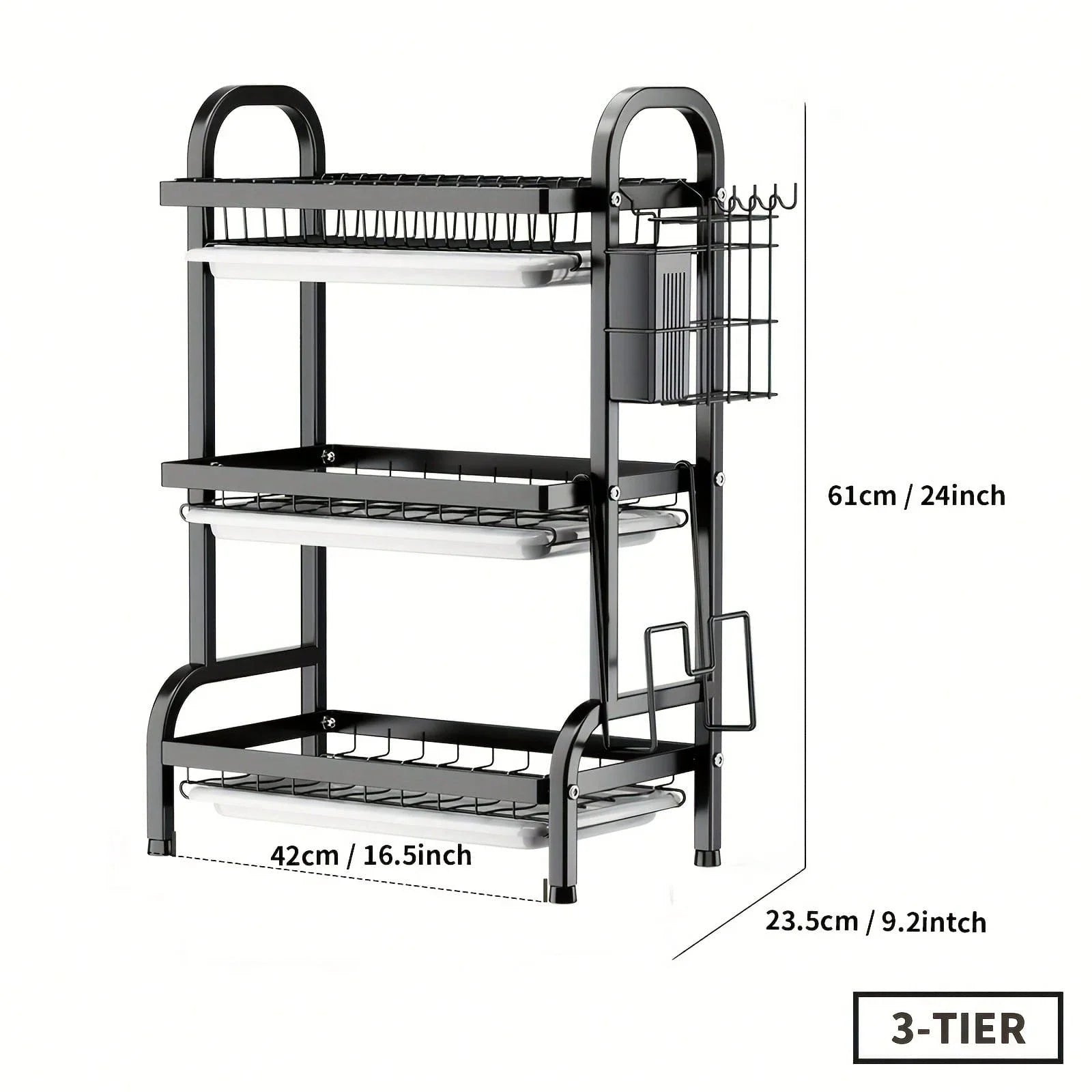 2025 3-Tier Metal Dish Rack Black Large-Capacity Kitchen Countertop Storage Organizer - Buy online at  Vibe In Cart.