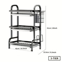 2025 3-Tier Metal Dish Rack Black Large-Capacity Kitchen Countertop Storage Organizer - Buy online at  Vibe In Cart.