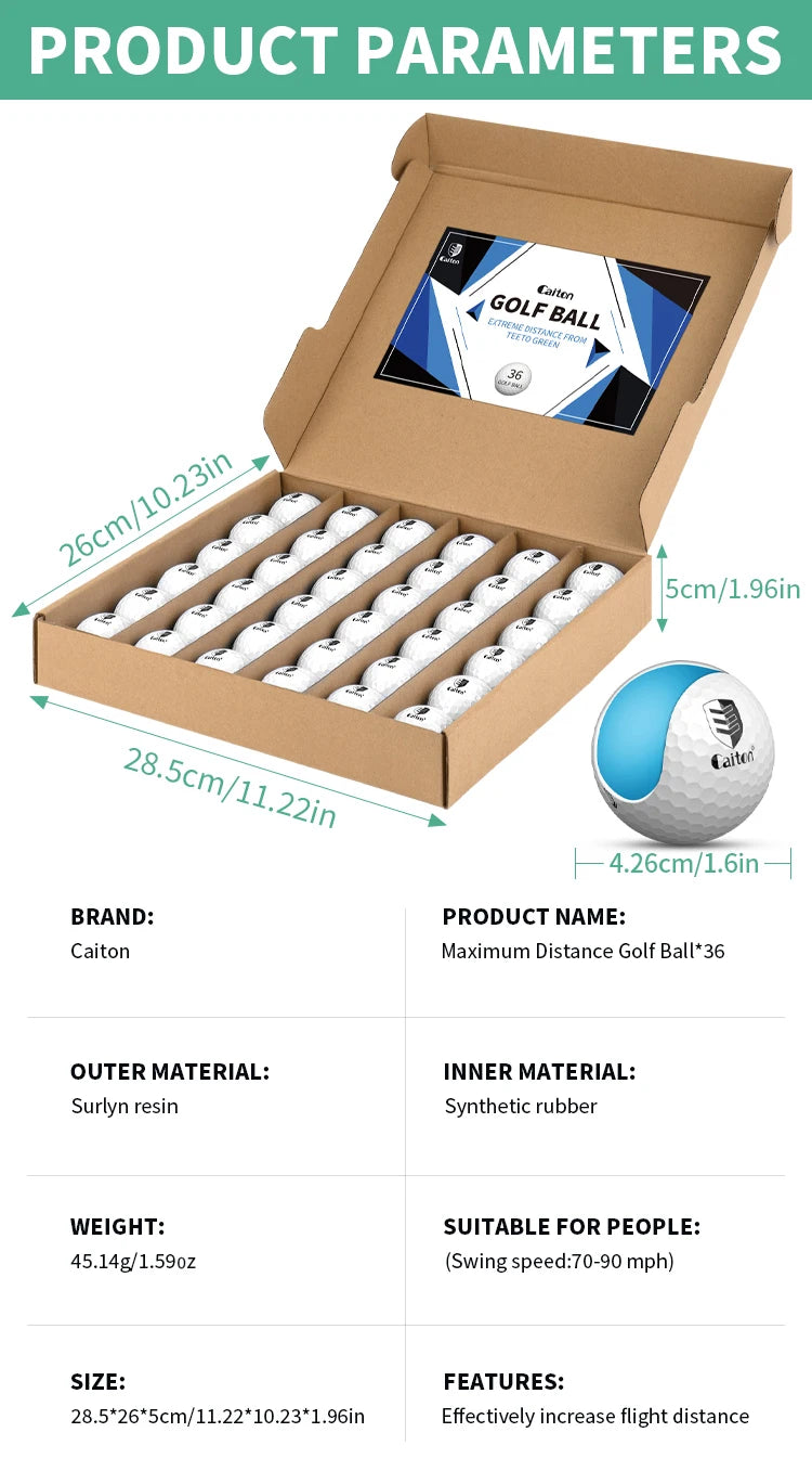 Two Piece Distance Golf Balls 36 Pack with Synthetic Rubber Core