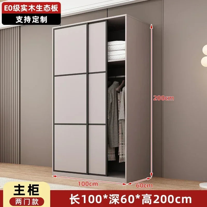 Modern Gray Wooden Wardrobe with Sliding Doors and Drawer