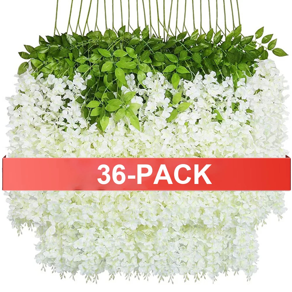 Artificial Wisteria Flowers Hanging Garland, 36/24 Pack, Polyester