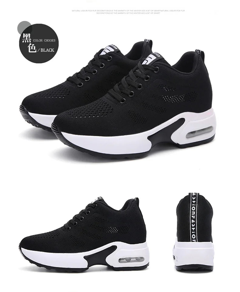Women's Platform Mesh Lace-Up Sneakers Medium Heel